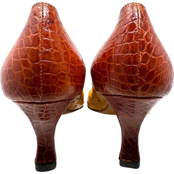 Giorgio's of Palm Beach Ostrich with Embossed Leather Kitten Heel Pumps - Picture 11 of 12